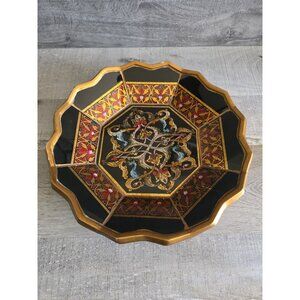 MC Robert Weiss Colorful Reverse Painted Glass/Wood Footed Bowl Peru 12" G30.3